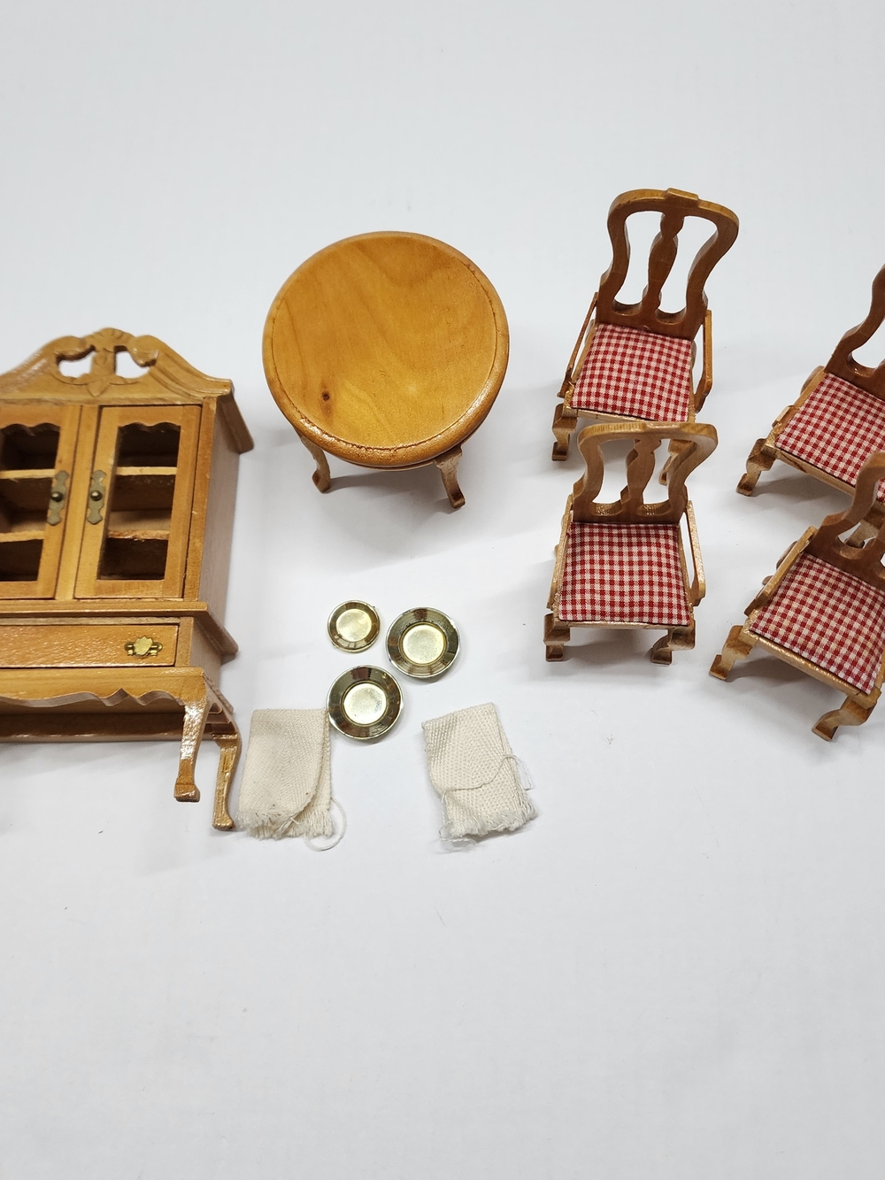 Vintage Doll House Miniature Wooden Dining Set 1:12 Scale Table China Cabinet